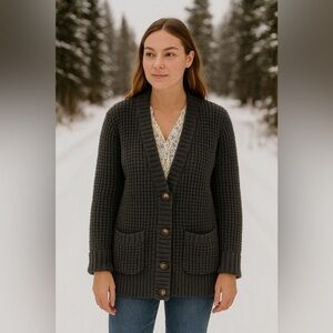 Aerie Cable Knit Button Front Cardigan Wool Sweater Gray Size Large Long Length